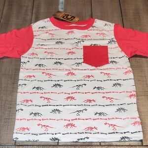 NWT DISTORTION Red and White Dinosaur Print Kids Shirt
